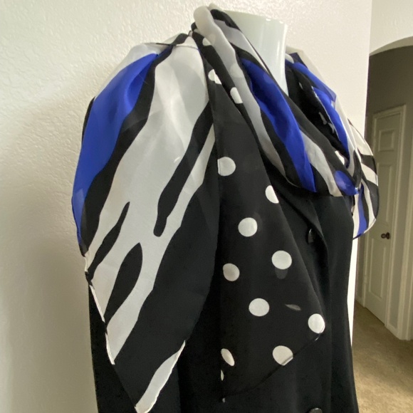 Chicos Blue and Black Stripe and White Polka Dot Scarf - Picture 2 of 5